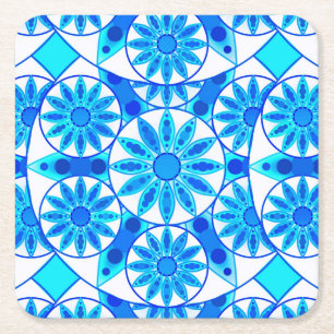 Mandala patroon, kobalt blauw en turquoise kartonnen onderzetters