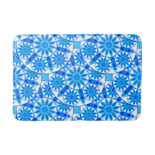 Mandala patroon, kobalt blauw, turquoise en wit badmat