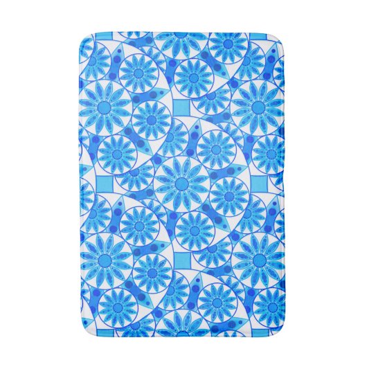 Mandala patroon, kobalt blauw, turquoise en wit badmat (Voorkant Verticaal)