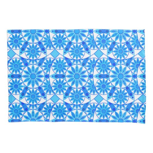 Mandala patroon, kobalt blauw, turquoise en wit kussensloop (Voorkant)