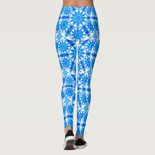 Mandala patroon, kobalt blauw, turquoise en wit leggings (Achterkant)