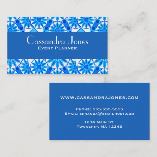 Mandala patroon, kobalt blauw, turquoise en wit visitekaartje (Voorkant / Achterkant)