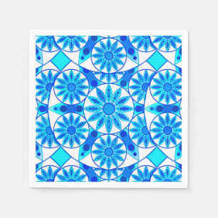 Mandala patroon, kobalt, turquoise en wit servetten