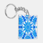Mandala patroon, kobalt, turquoise en wit sleutelhanger (Voorkant Links)