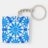 Mandala patroon, kobalt, turquoise en wit sleutelhanger (Achterkant)
