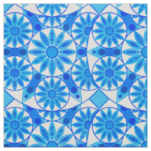 Mandala patroon, kobalt, turquoise en wit stof