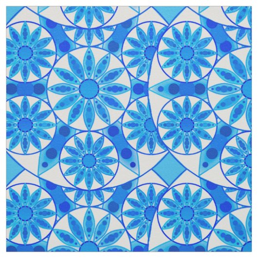 Mandala patroon, kobalt, turquoise en wit stof (Swatch)