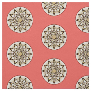 Mandala patroon, koraal, bruin en beige stof