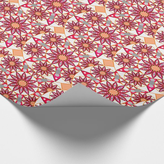 Mandala patroon, koraal, perzik, wit en grijs cadeaupapier (Hoek)