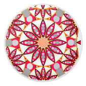 Mandala patroon, koraal, perzik, wit en grijs keramische knop (Voorkant)