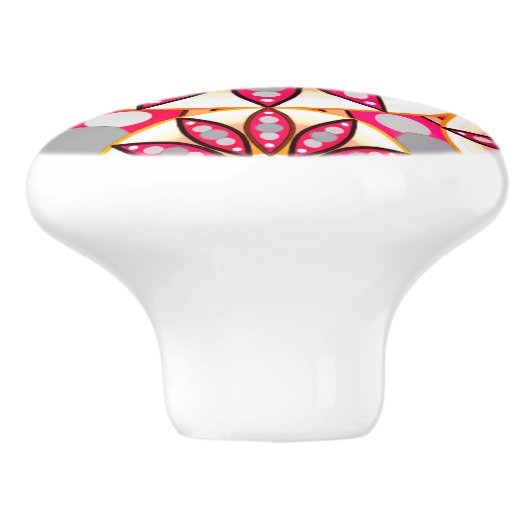 Mandala patroon, koraal, perzik, wit en grijs keramische knop (Zijkant)