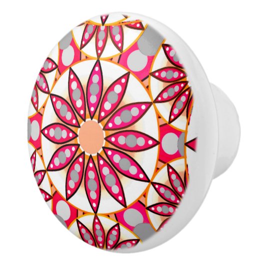 Mandala patroon, koraal, perzik, wit en grijs keramische knop (Rechts)