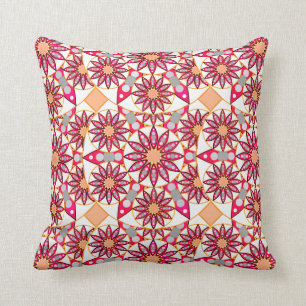Mandala patroon, koraal, perzik, wit en grijs kussen