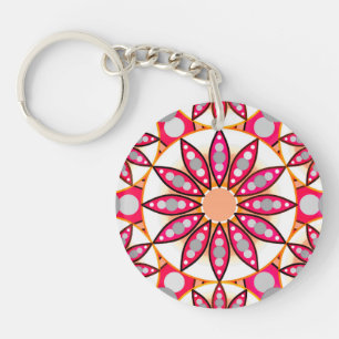 Mandala patroon, koraal, perzik, wit en grijs sleutelhanger