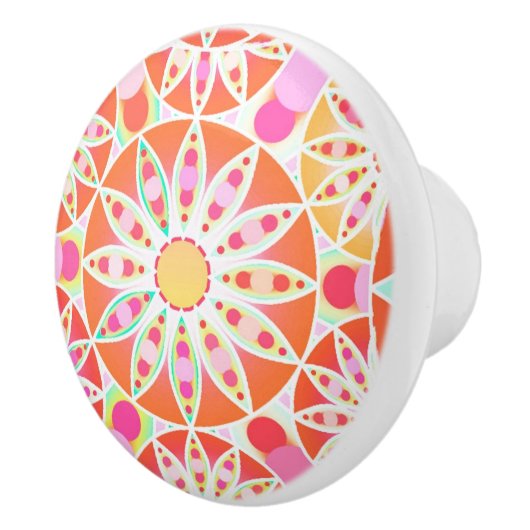 Mandala patroon, koraal sinaasappel, roze, goud keramische knop (Rechts)
