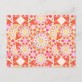 Mandala patroon, koraalrood, roze, goud briefkaart