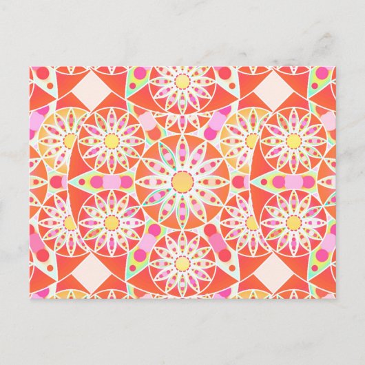 Mandala patroon, koraalrood, roze, goud briefkaart (Voorkant)