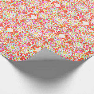 Mandala patroon, koraalrood, roze, goud cadeaupapier