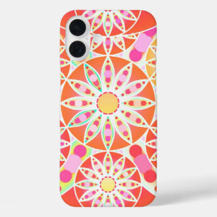 Mandala patroon, koraalrood, roze, goud iPhone 16 plus hoesje