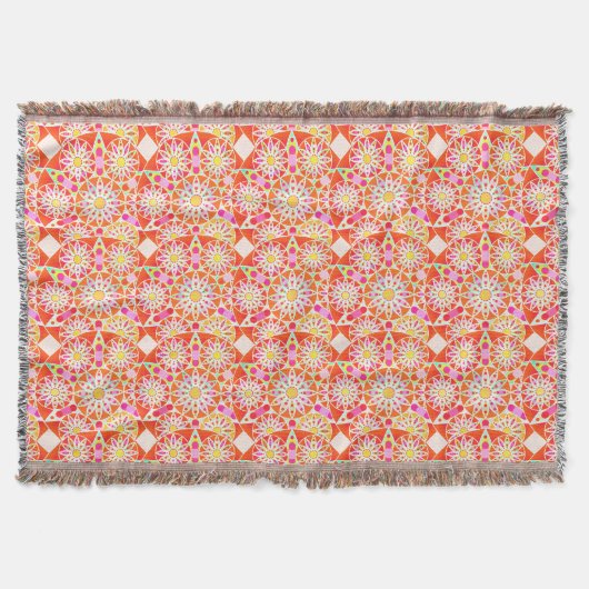 Mandala patroon, koraalrood, roze, goud deken (Voorkant)