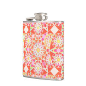 Mandala patroon, koraalrood, roze, goud heupfles (Links)
