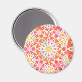 Mandala patroon, koraalrood, roze, goud magneet (Voorkant / Achterkant)