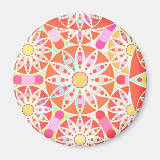 Mandala patroon, koraalrood, roze, goud magneet (Voorkant)