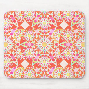 Mandala patroon, koraalrood, roze, goud muismat