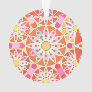 Mandala patroon, koraalrood, roze, goud ornament