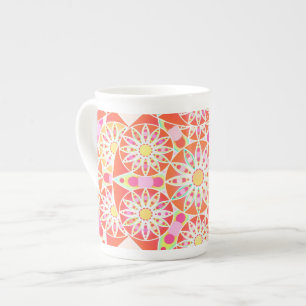 Mandala patroon, koraalrood, roze, goud porselein kop