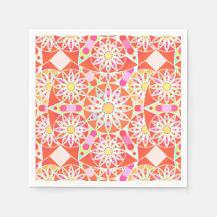 Mandala patroon, koraalrood, roze, goud servetten