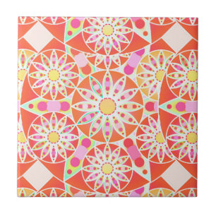 Mandala patroon, koraalrood, roze, goud tegeltje