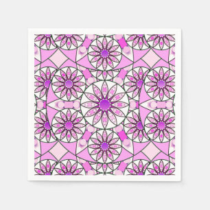 Mandala patroon, lavendel, roze, heet roze, wit servet