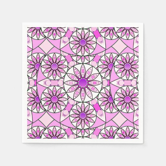 Mandala patroon, lavendel, roze, heet roze, wit servet (Voorkant)
