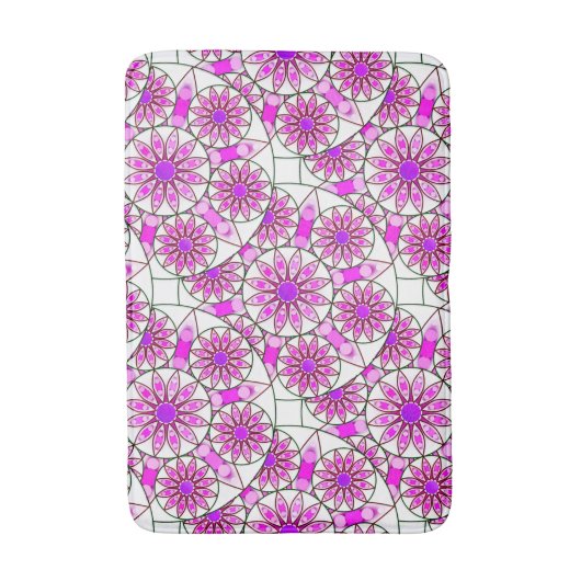 Mandala patroon, lavendel, roze, warm roze, wit badmat (Voorkant Verticaal)