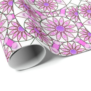 Mandala patroon, lavendel, roze, warm roze, wit cadeaupapier