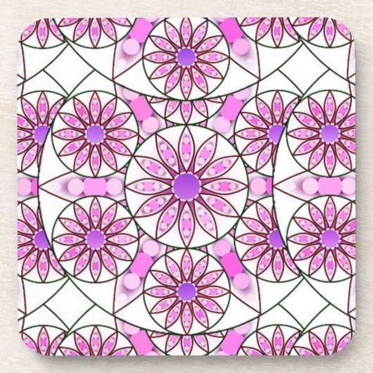 Mandala patroon, lavendel, roze, warm roze, wit drankjes onderzetter (Voorkant)