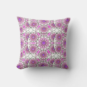 Mandala patroon, lavendel, roze, warm roze, wit kussen