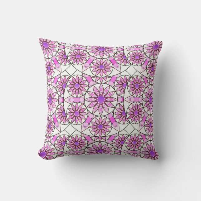 Mandala patroon, lavendel, roze, warm roze, wit kussen (Voorkant)