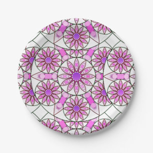 Mandala patroon, lavendel, roze, warm roze, wit papieren bordje