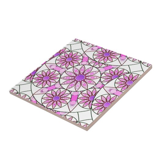 Mandala patroon, lavendel, roze, warm roze, wit tegeltje (Zijkant)