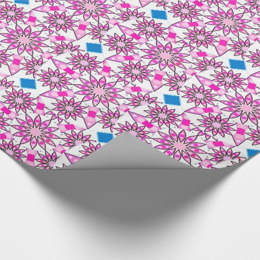 Mandala patroon, roze, warm roze, kobaltblauw cadeaupapier (Hoek)