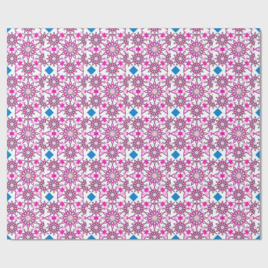 Mandala patroon, roze, warm roze, kobaltblauw cadeaupapier (Vlak)