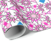 Mandala patroon, roze, warm roze, kobaltblauw cadeaupapier (Rol Hoek)