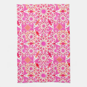 Mandala patroon, schaduwen van roze en koraal theedoek