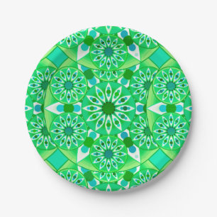 Mandala patroon, Smaragdgroen en pauw Papieren Bordje