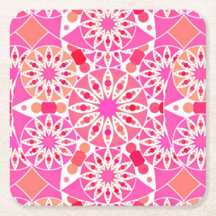 Mandala patroon, tinten roze en koraal kartonnen onderzetters