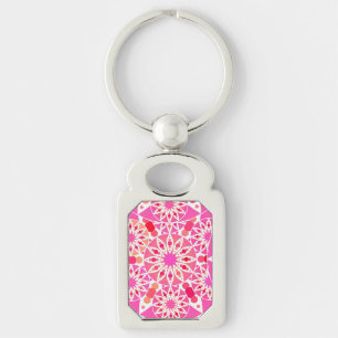 Mandala patroon, tinten roze en koraal sleutelhanger