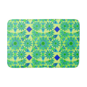 Mandala patroon, turquoise, blauw, kalkgroen badmat