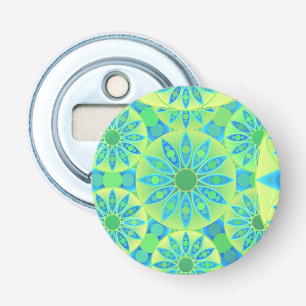 Mandala patroon, turquoise, blauw, kalkgroen button flesopener